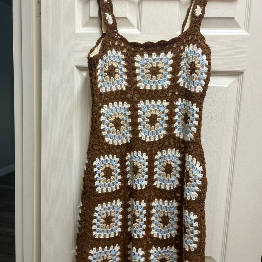 En Saison Brown and White Crochet Dress